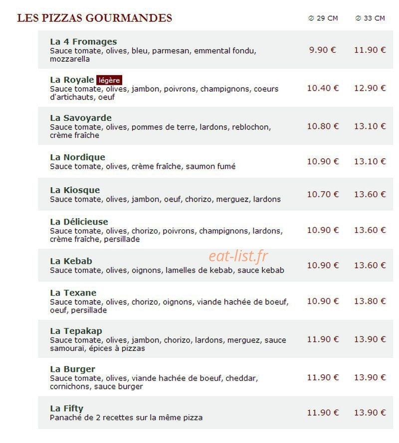 Le Kiosque à Pizzas — carte page 2
