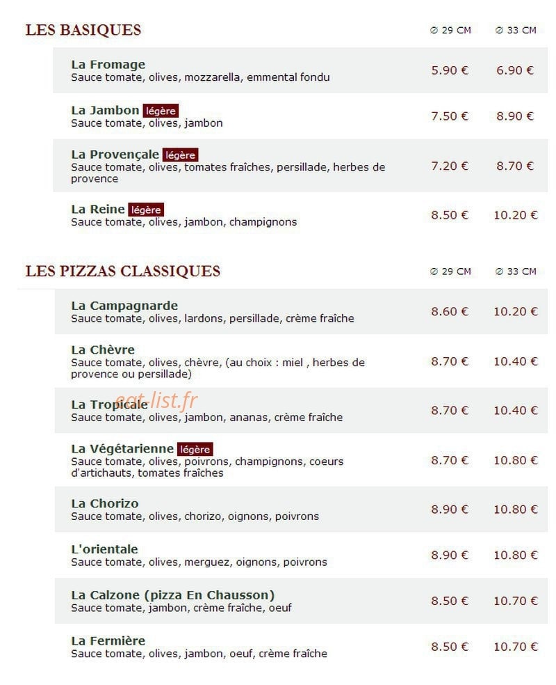 Le Kiosque à Pizzas — carte page 1