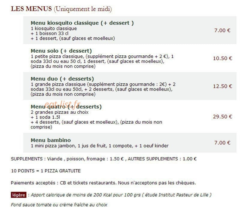 Le Kiosque à Pizzas — carte page 6