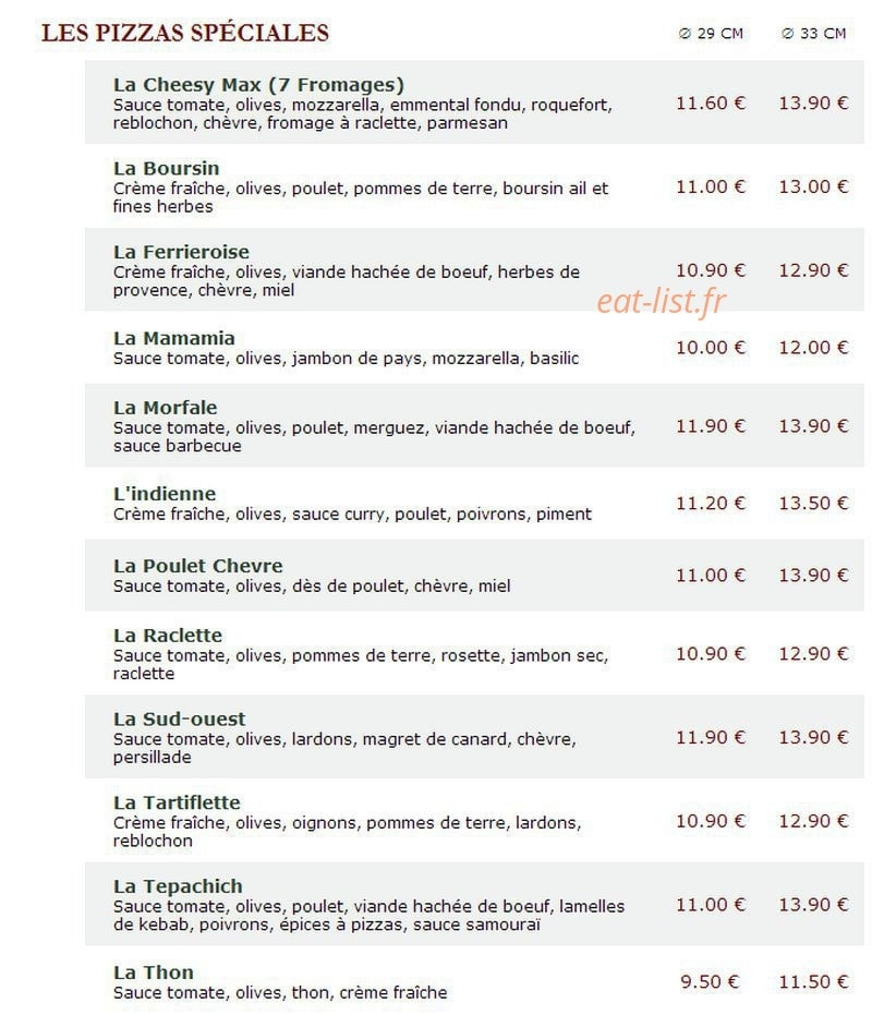 Le Kiosque à Pizzas — carte page 3