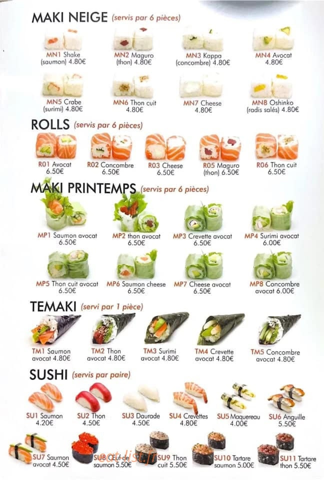 Carte et menu de Sushi Yummy à Ferrières-en-Gâtinais — Maki neige ; temaki et sushi ...