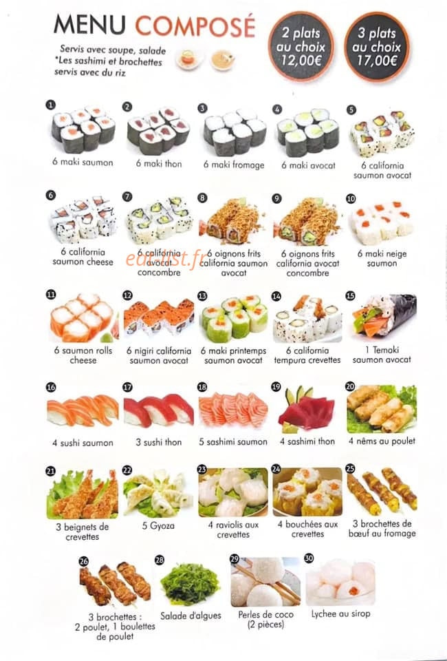Carte et menu de Sushi Yummy à Ferrières-en-Gâtinais — Les menus composés