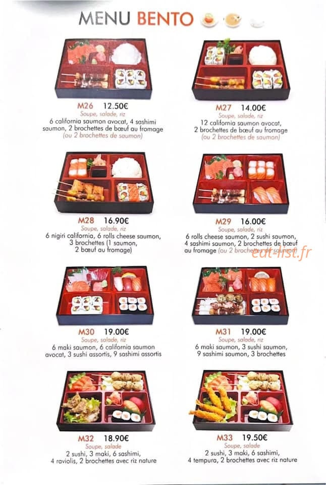 Carte et menu de Sushi Yummy à Ferrières-en-Gâtinais — Les menus bento