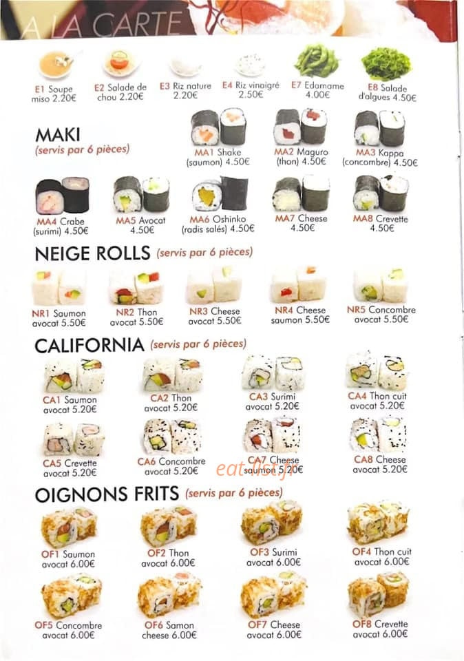 Carte et menu de Sushi Yummy à Ferrières-en-Gâtinais — Maki ; california et oignions frite ..
