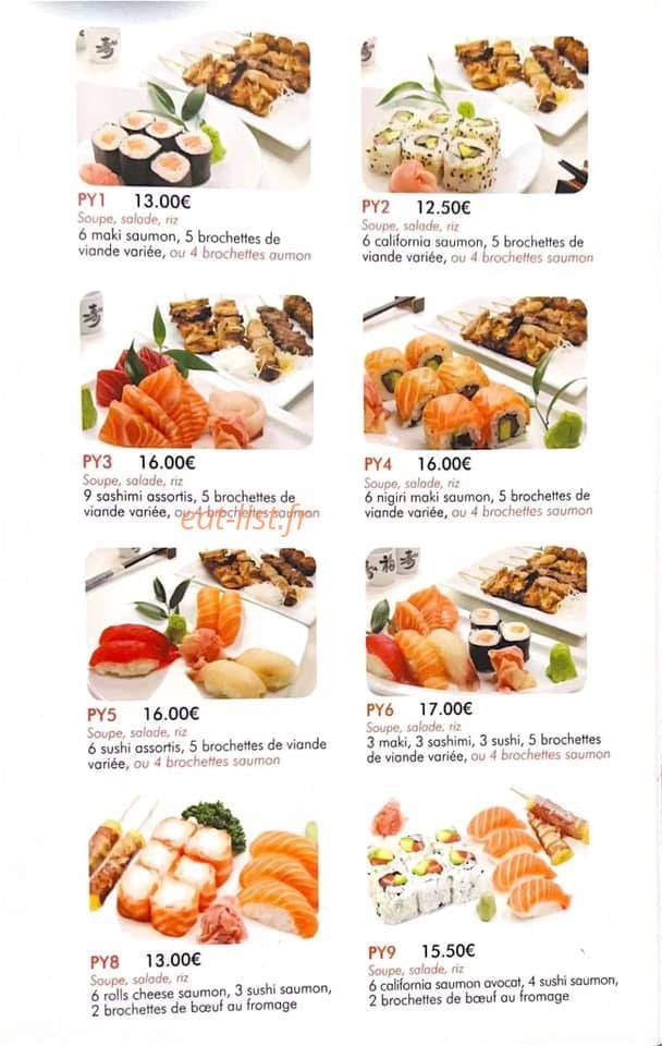 Carte et menu de Sushi Yummy à Ferrières-en-Gâtinais — Les PY1 . PY2 et PY3 ...