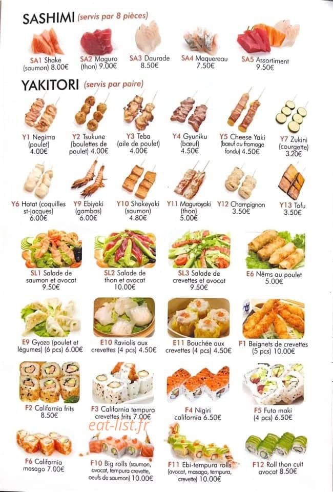 Carte et menu de Sushi Yummy à Ferrières-en-Gâtinais — Sashimi et yakitori