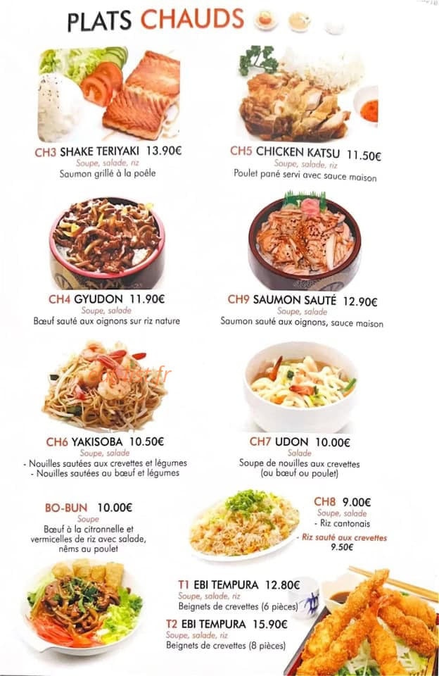 Carte et menu de Sushi Yummy à Ferrières-en-Gâtinais — Les plats chauds