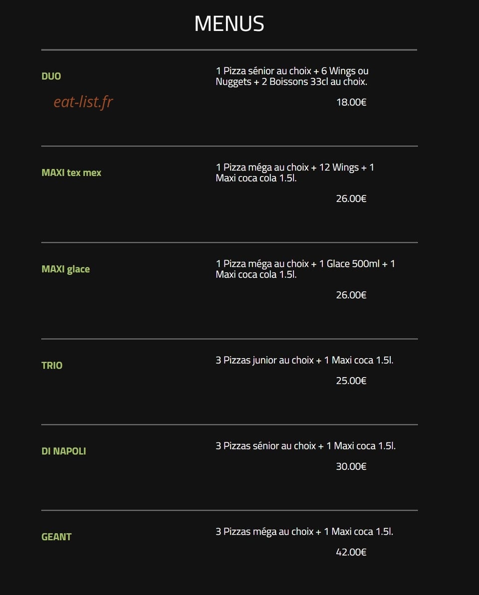 Andiamo Pizza — carte page 1