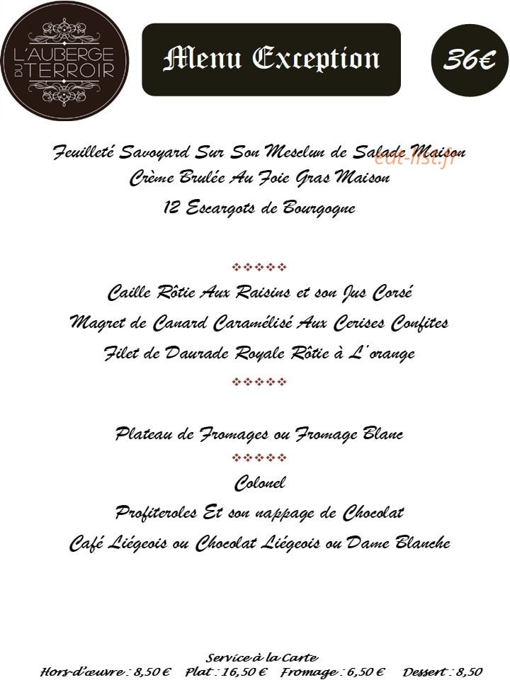 L'Auberge du Terroir — carte page 2