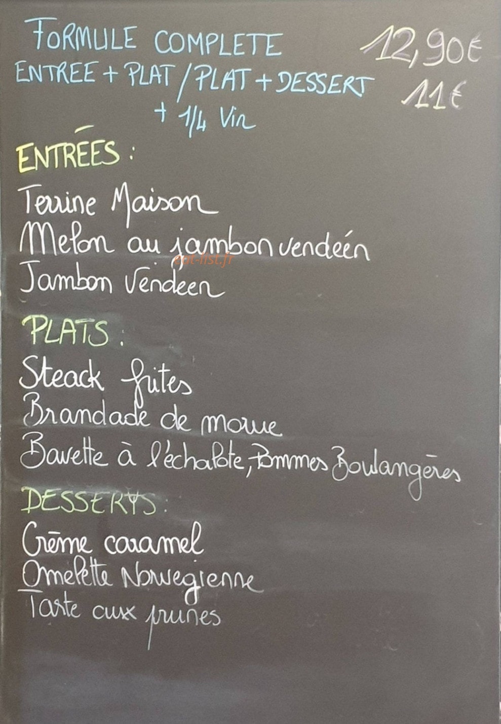 Au Bistrot Gourmand — carte page 1