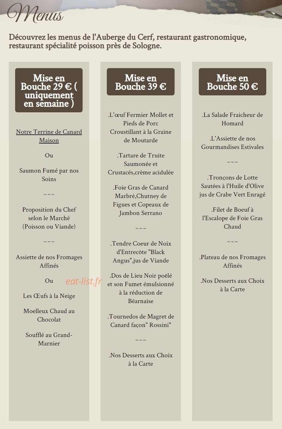 L'auberge Du Cerf — carte page 1