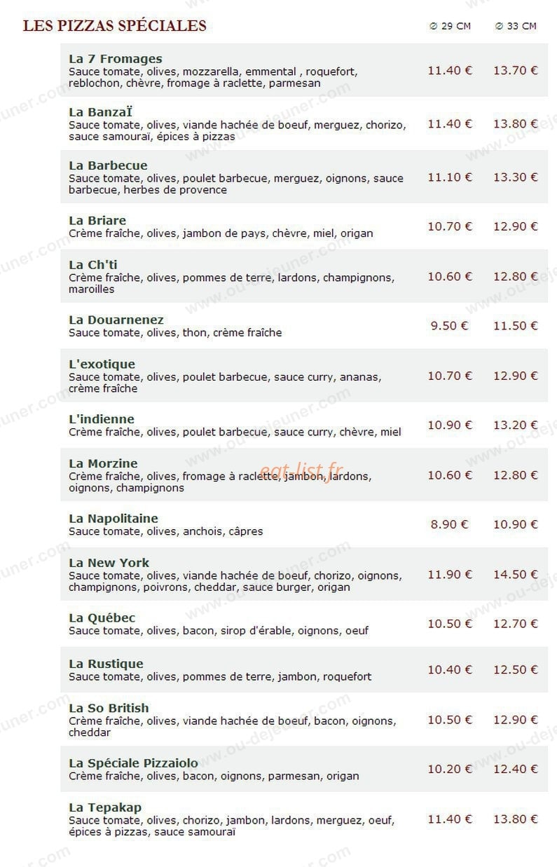 Le Kiosque à Pizzas — carte page 3