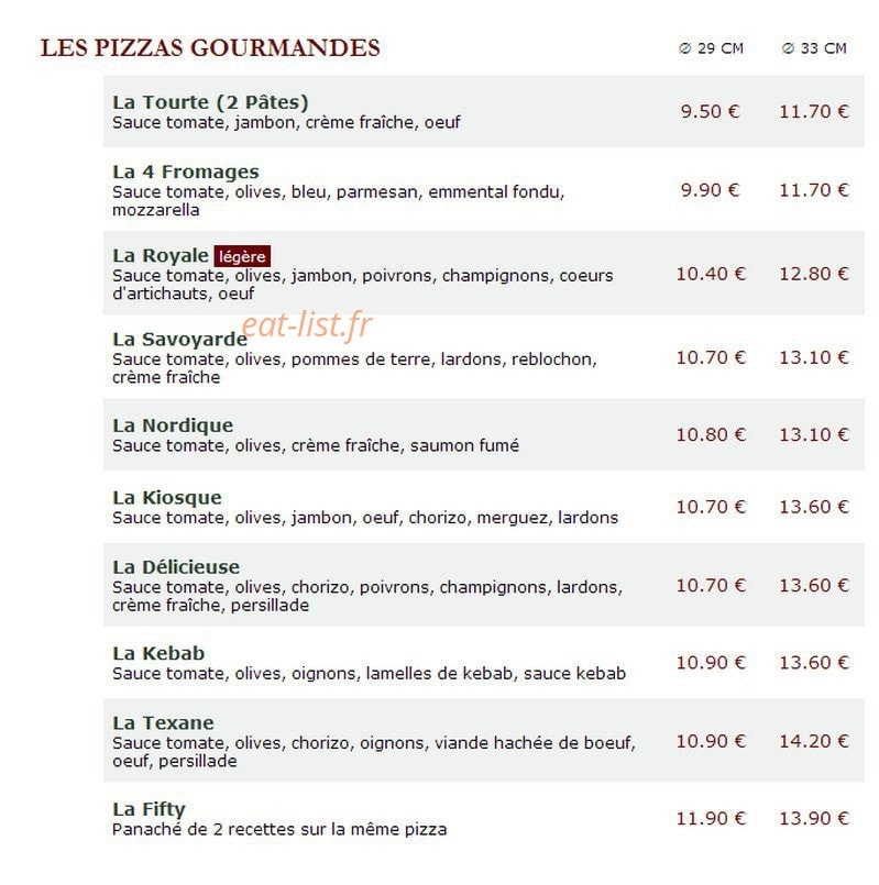 Le Kiosque à Pizzas — carte page 2