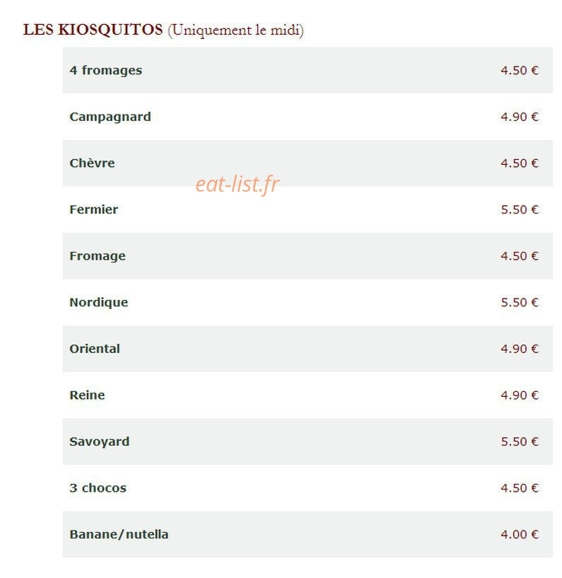 Le Kiosque à Pizzas — carte page 4