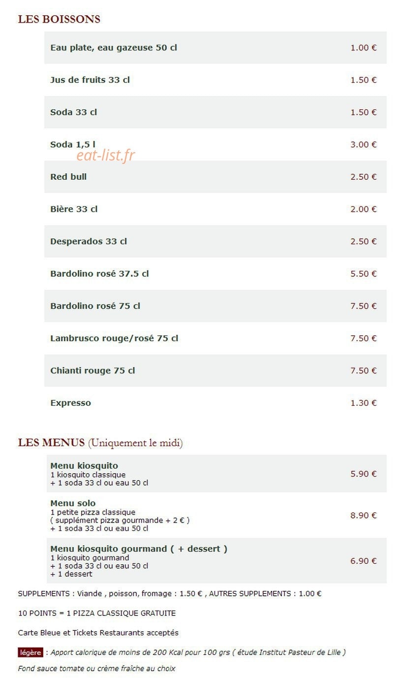 Le Kiosque à Pizzas — carte page 6