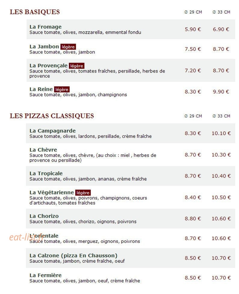 Le Kiosque à Pizzas — carte page 1