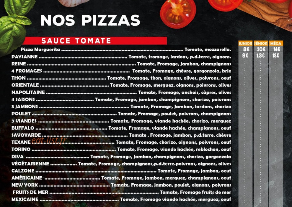 Rapido's Pizza — carte page 1