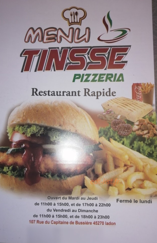Pizzeria Tinsse — carte page 1