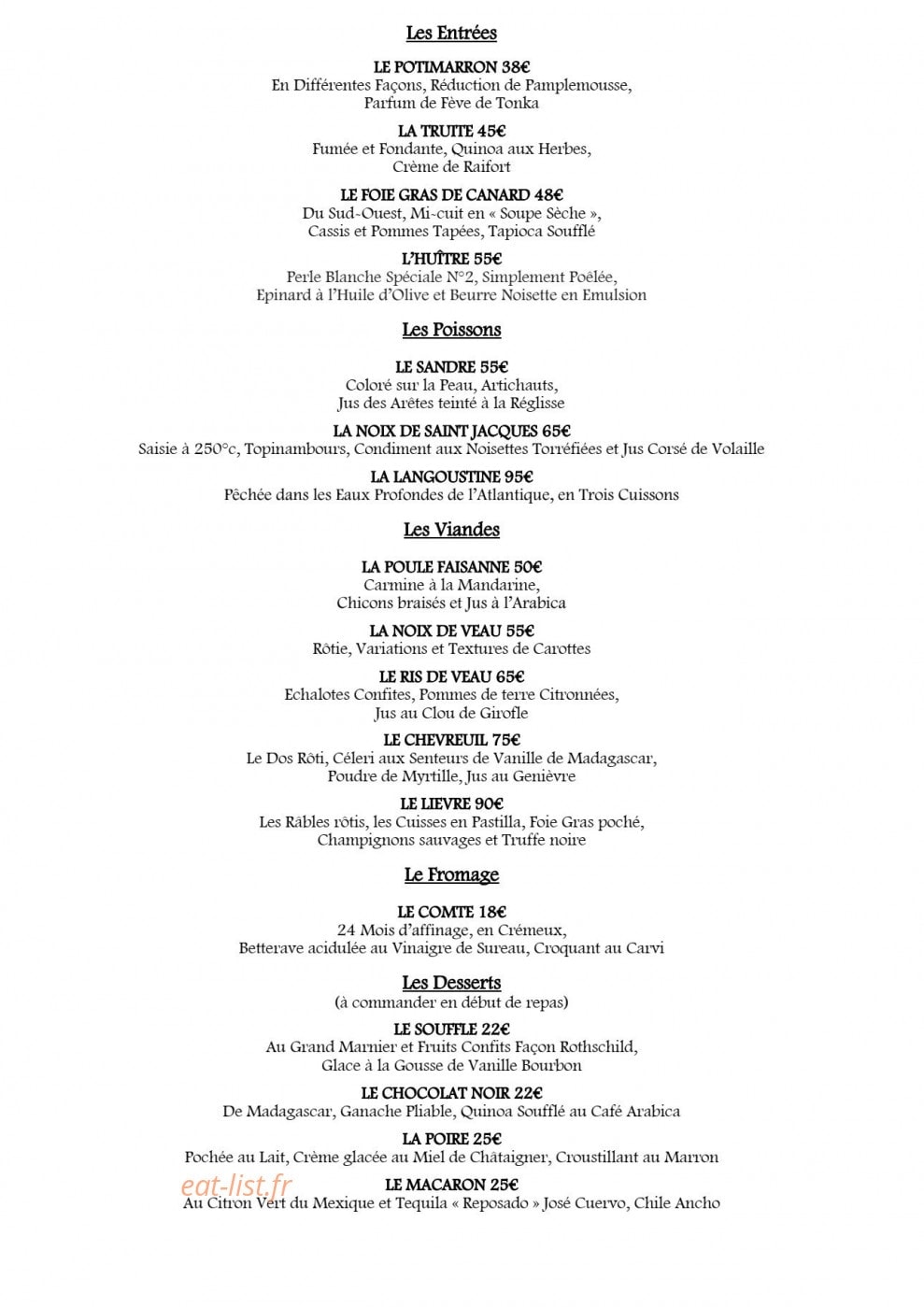 Auberge des Templiers — carte page 1