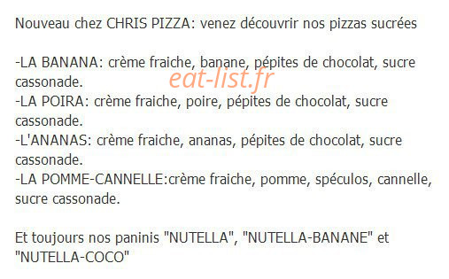 Chris Pizza — carte page 1