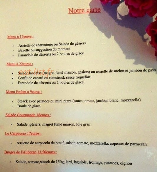 L’Auberge du Moulin — carte page 2