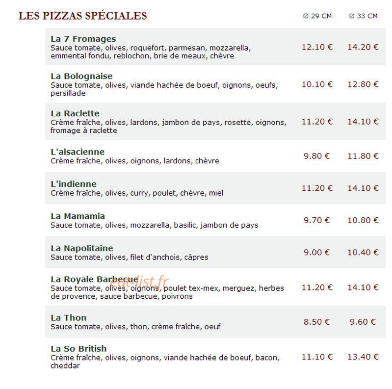 Le Kiosque à Pizzas — carte page 2
