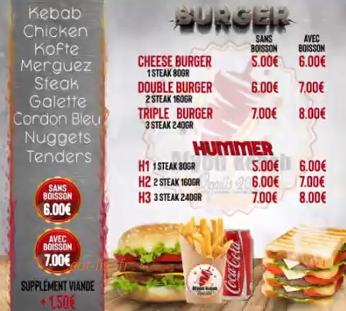 Afyon Kebab — carte page 1