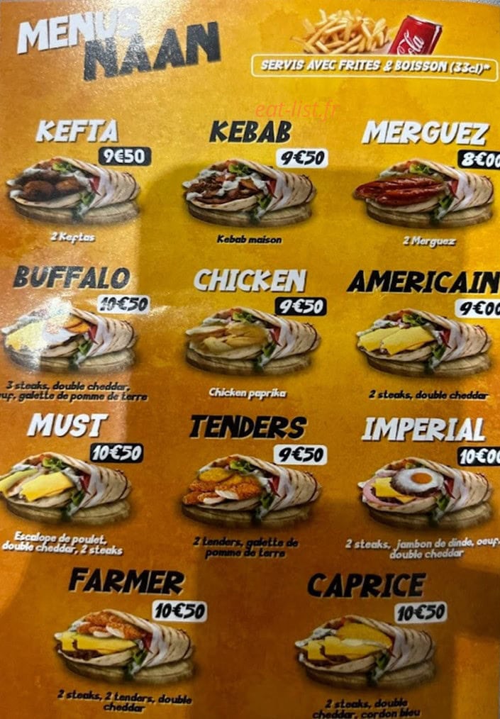 O' Cheese Naans — carte page 1