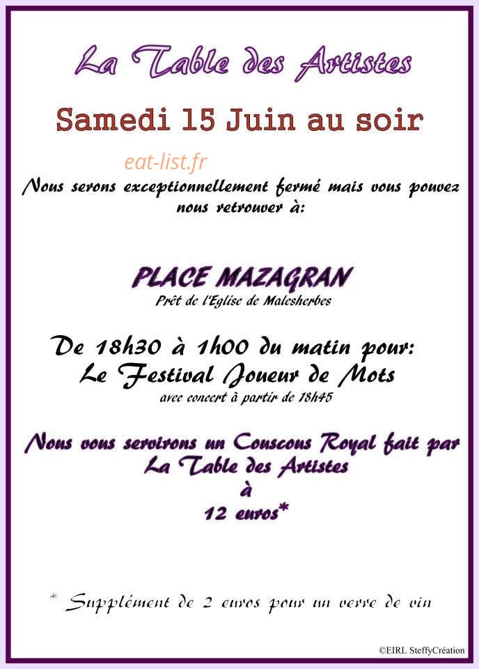 La Table Des Artistes — carte page 1