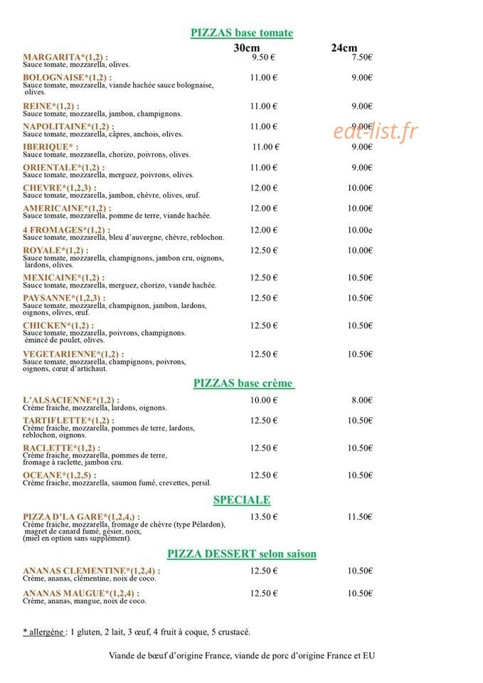 Pizza d'la gare — carte page 1