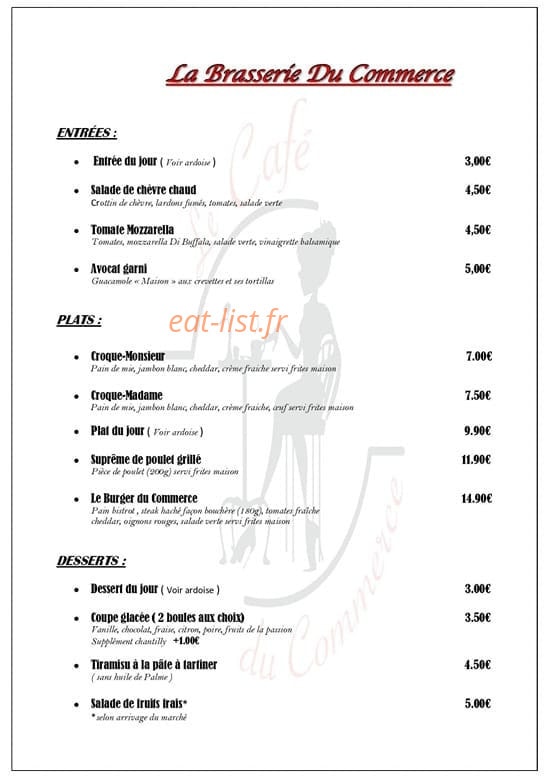 Le Café du Commerce — carte page 1