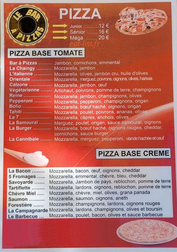 Le Bar à Pizza — carte page 1