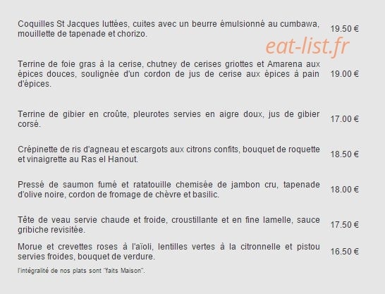 Côté saveurs — carte page 1