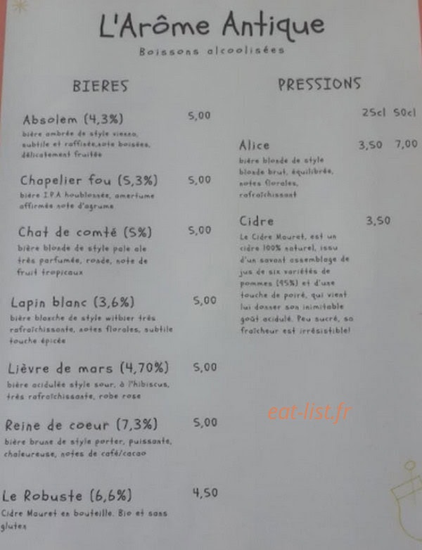 L' Arôme Antique — carte page 1