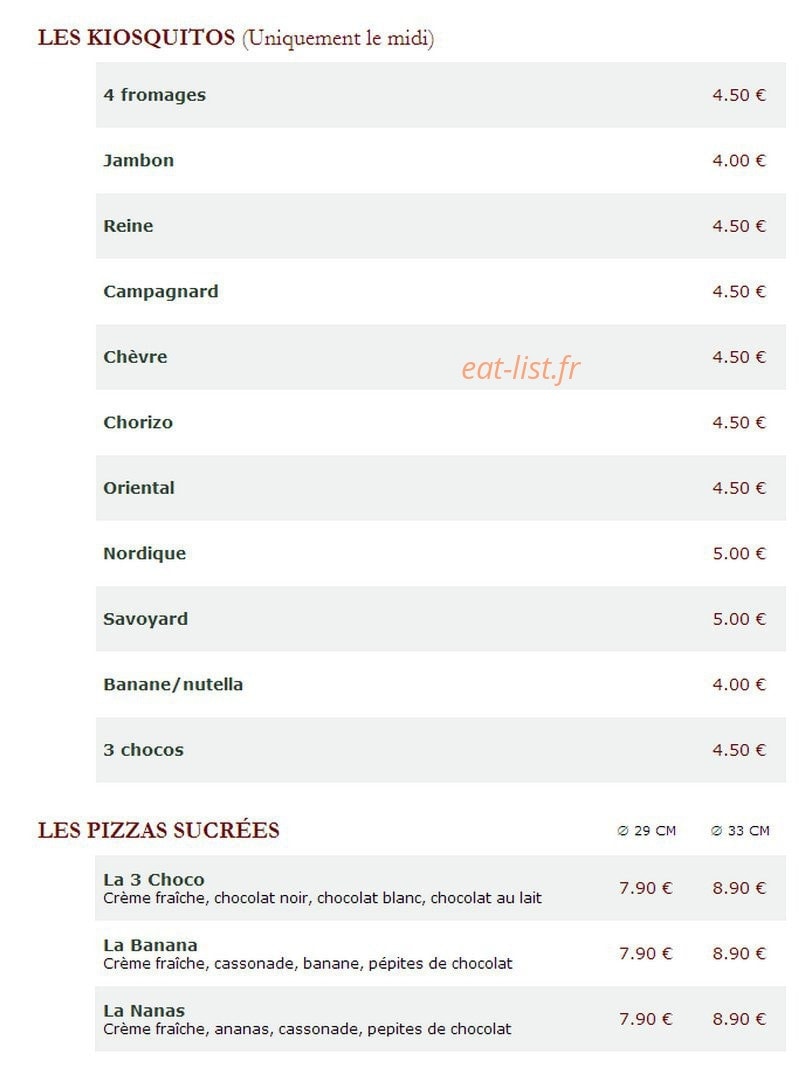 Le Kiosque à Pizzas — carte page 3