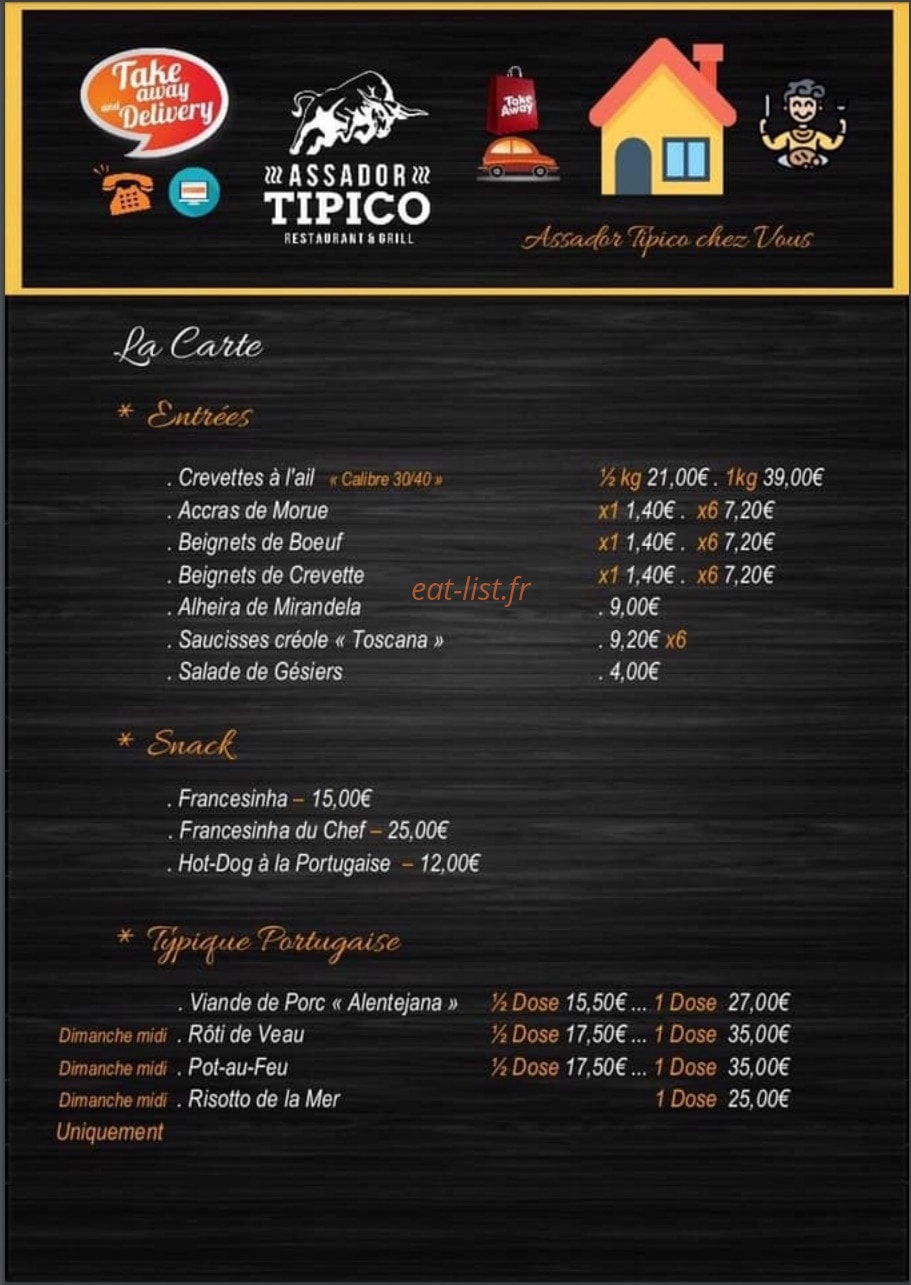 Assador Tipico Restaurant & Grill — carte page 1