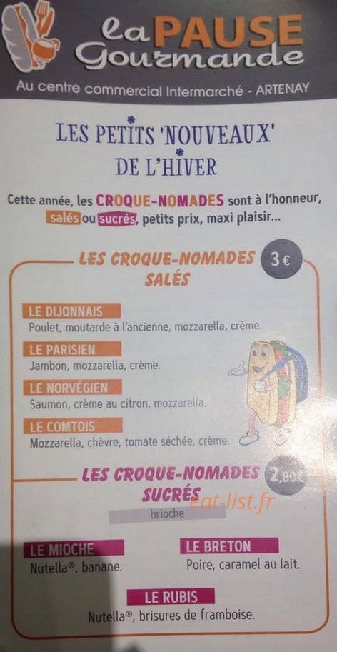 La pause gourmande — carte page 1