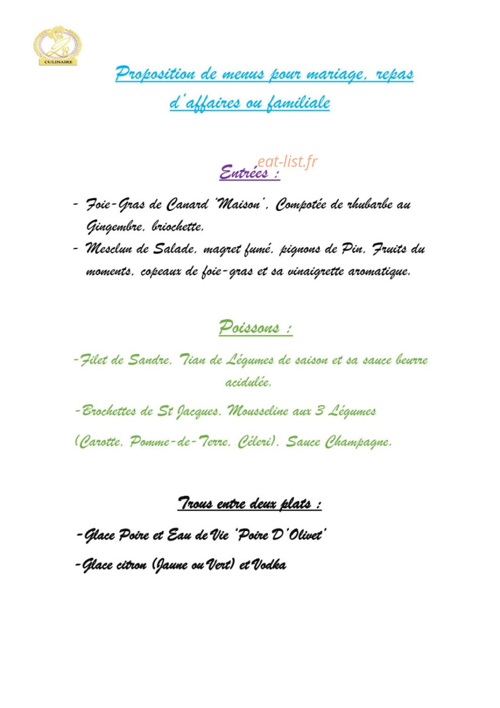 Lb Culinaire — carte page 2