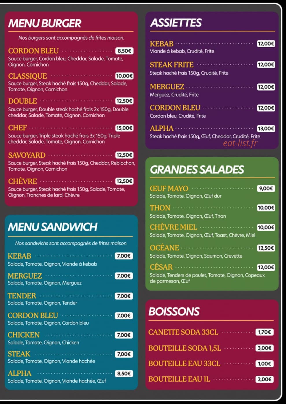 Le Palais du Snack — carte page 2