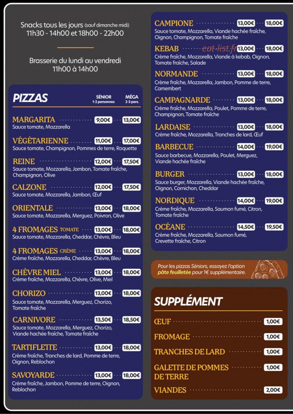 Le Palais du Snack — carte page 1