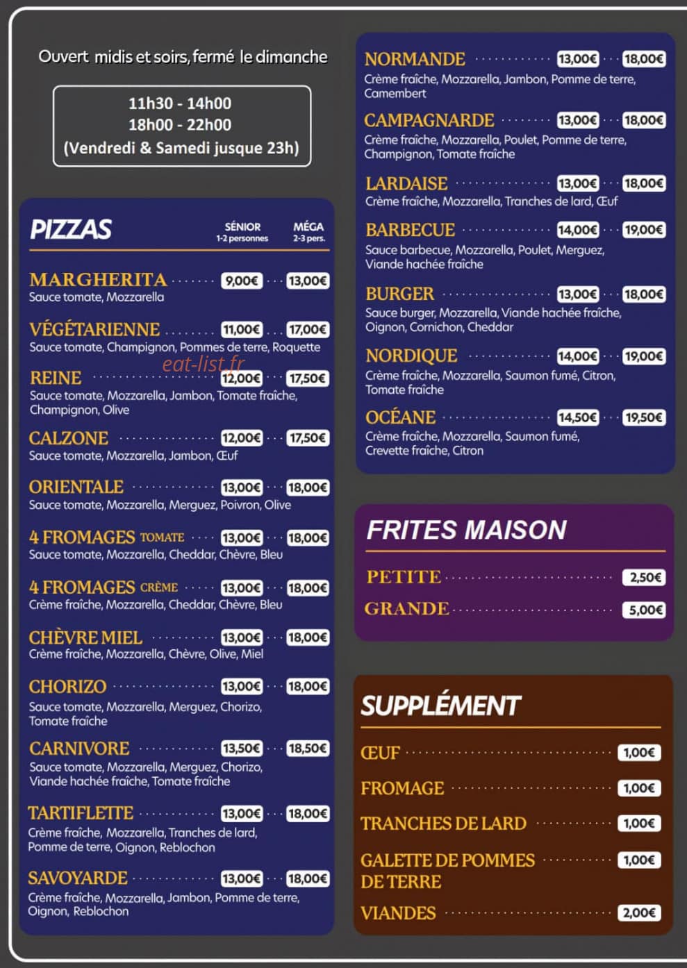 Le Palais du Snack — carte page 1
