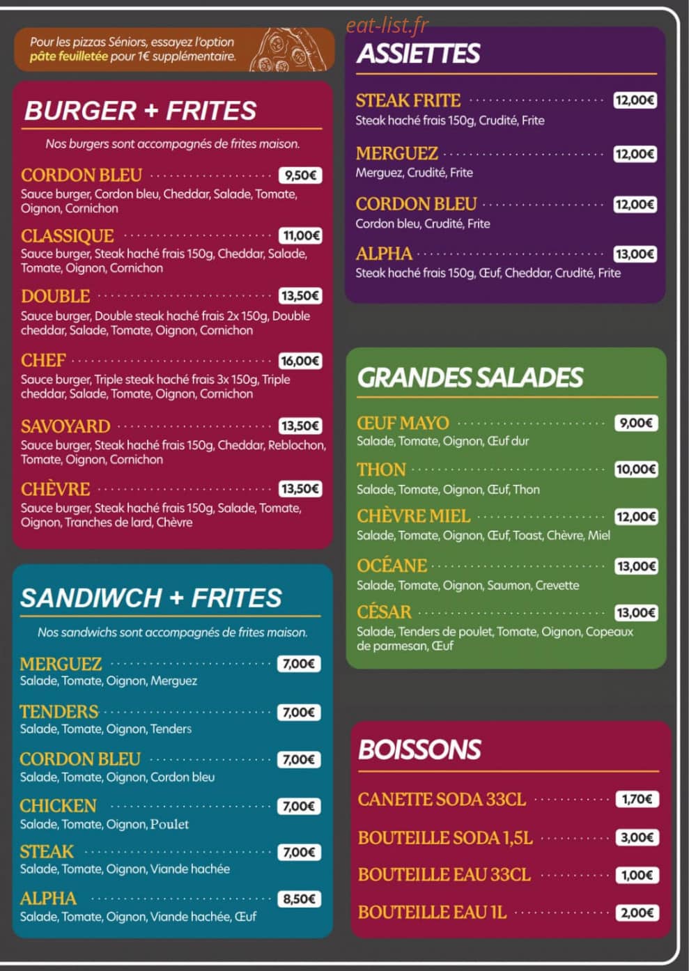 Le Palais du Snack — carte page 2