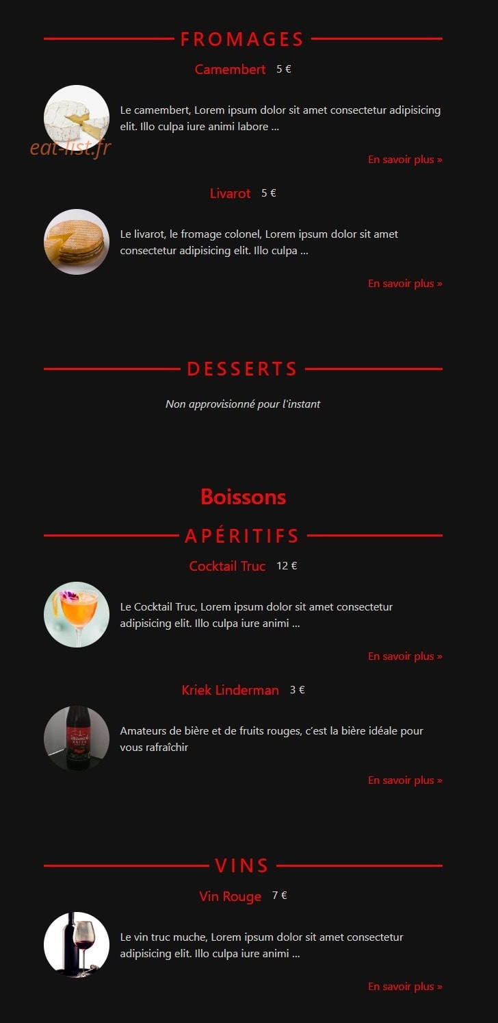 Le Saint Amour — carte page 2
