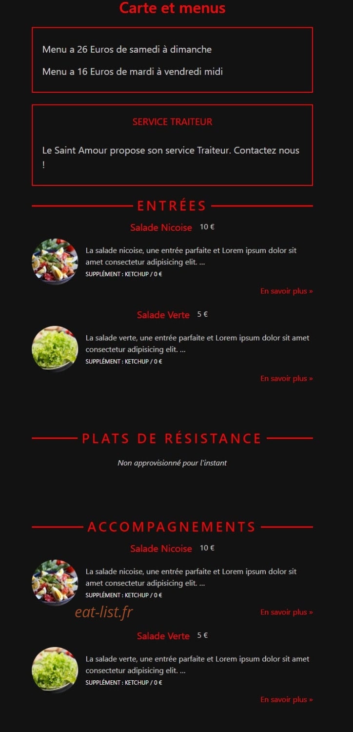 Le Saint Amour — carte page 1