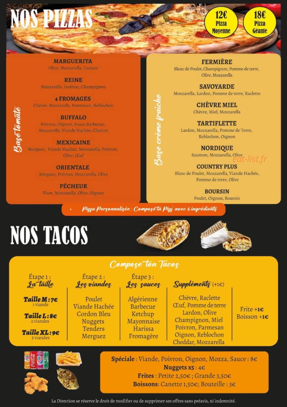 Taco Pizz — carte page 1