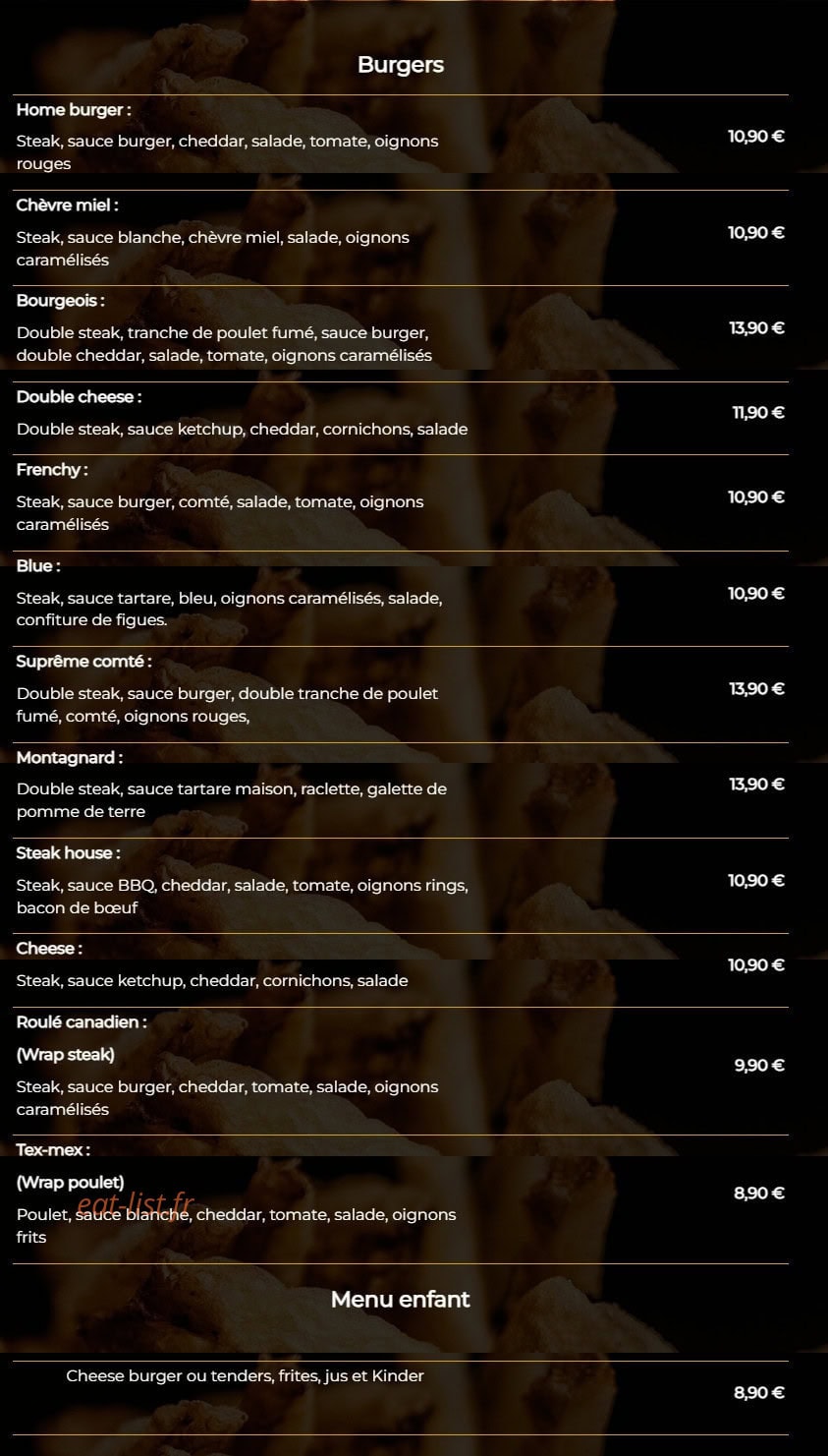 Home Burger — carte page 2