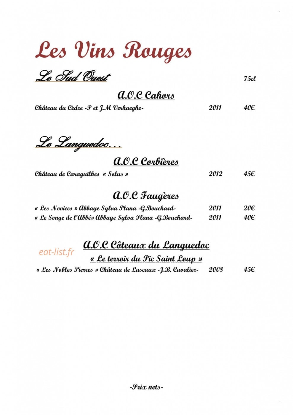Fleur de Sel à Cercottes menu et photos