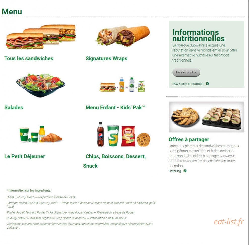 Subway — carte page 1