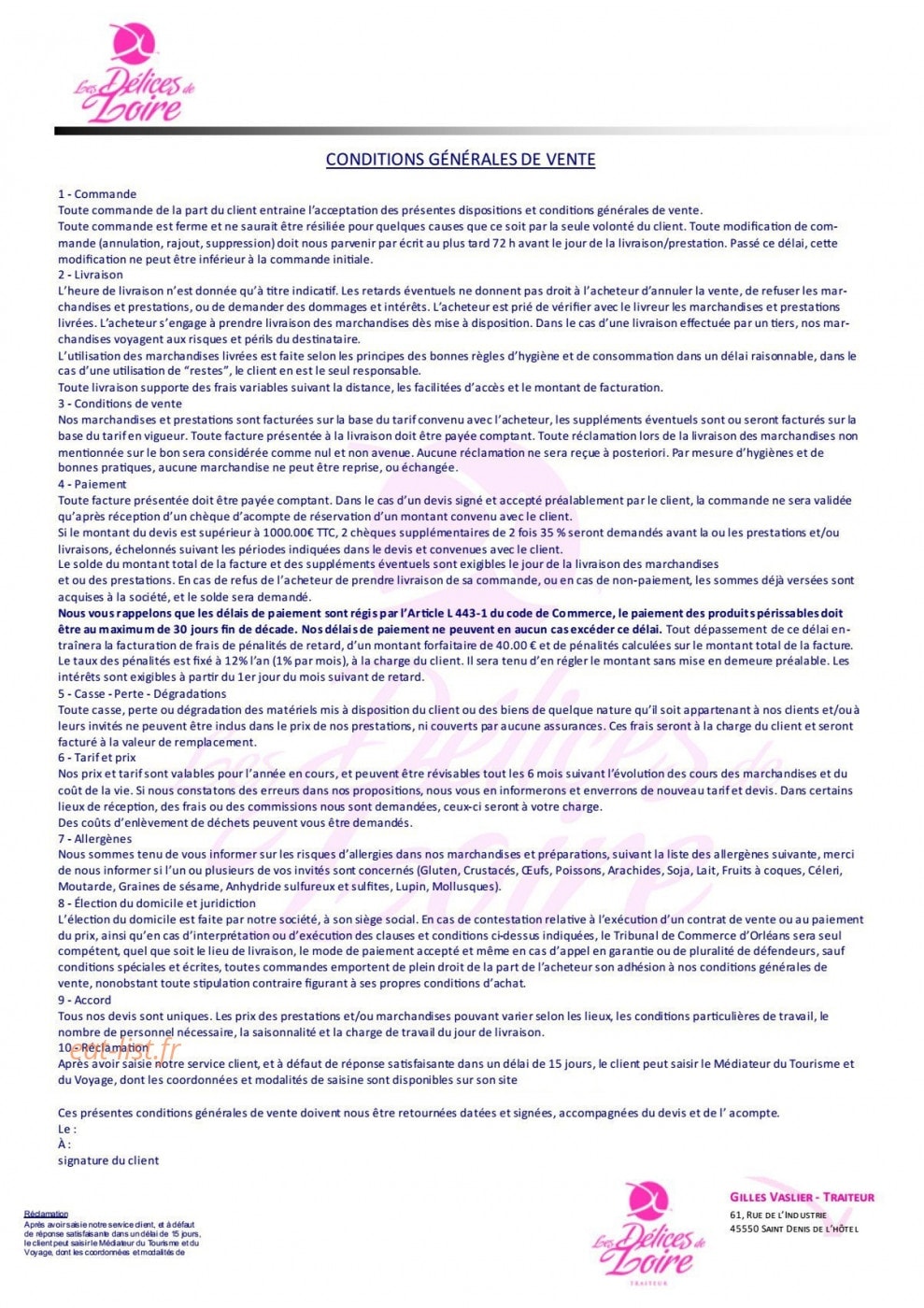 Aux Délices de Loire — carte page 13
