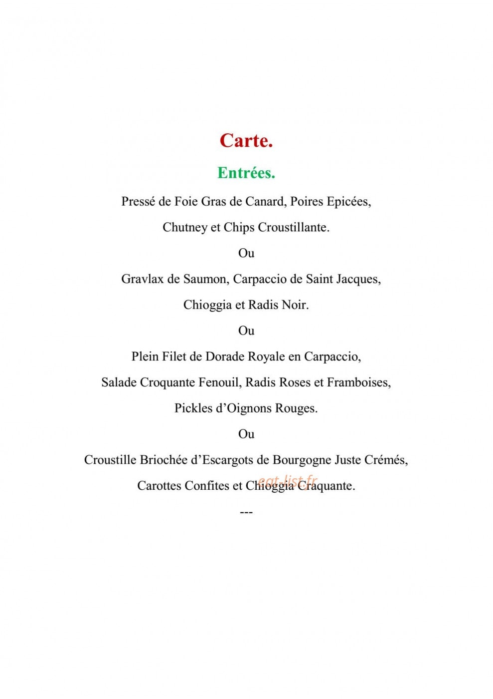 Restaurant entre Loire et Sologne — carte page 1